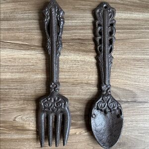Cast Iron Country Core Rustic Spoon & Fork Wall Decor Set